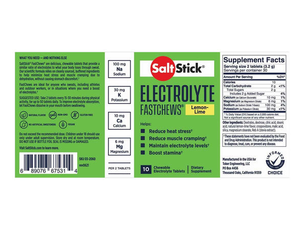 SaltStick Fastchews 10 tabletas sales Minerales electrolítos sabor Lemon Lime
