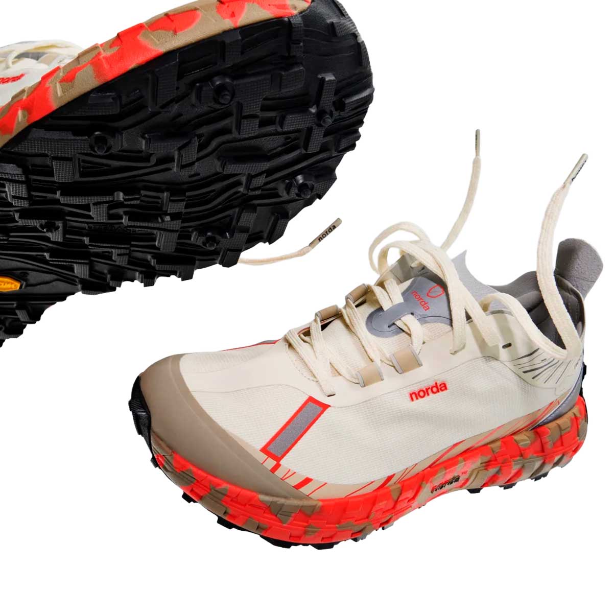 Tenis Norda 001A Trail Running Beige Naranja Mujer