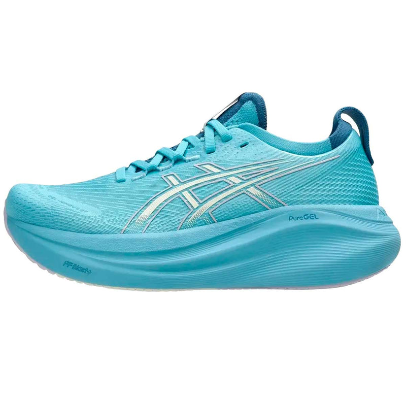 Tenis Asics Running GEL NIMBUS 27 Azul Beige Mujer
