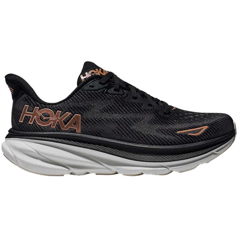 Tenis Hoka CLIFTON 9 WIDE Negro Oro Rosa Mujer