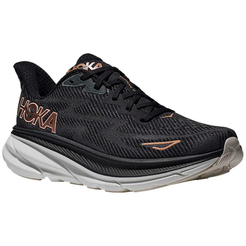 Tenis Hoka CLIFTON 9 WIDE Negro Oro Rosa Mujer