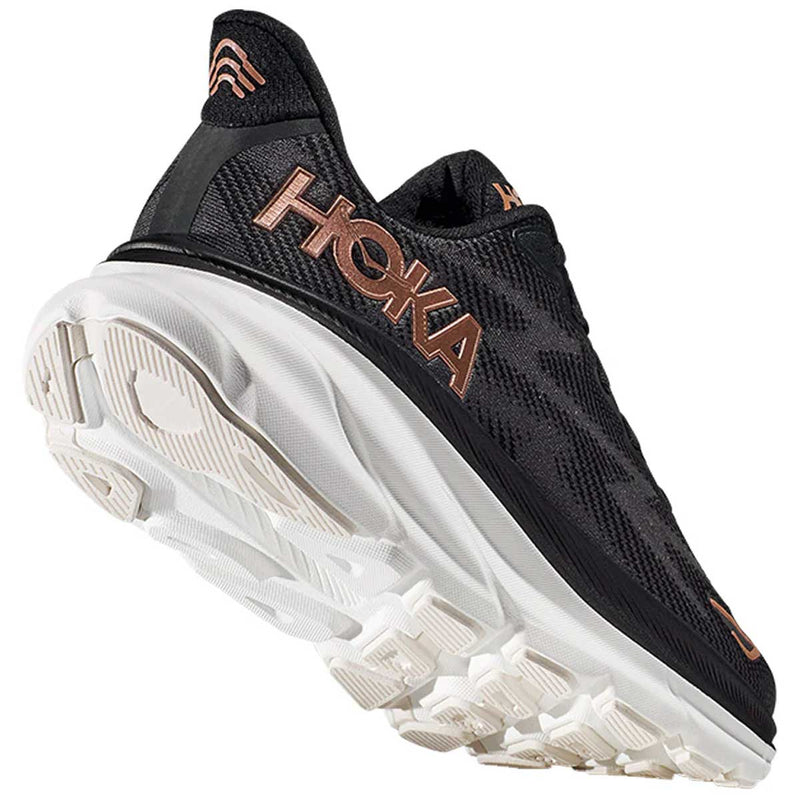 Tenis Hoka CLIFTON 9 WIDE Negro Oro Rosa Mujer
