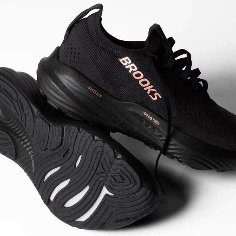 Tenis Brooks Glycerin StealthFit 22 Negro Oro Rosa Mujer