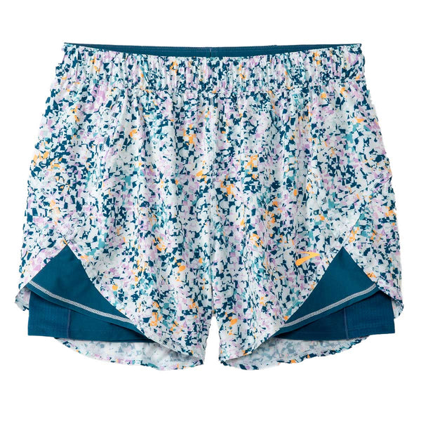 Short Deportiva Brooks Chaser 5 inch 2IN1 Blanco Azul Mujer