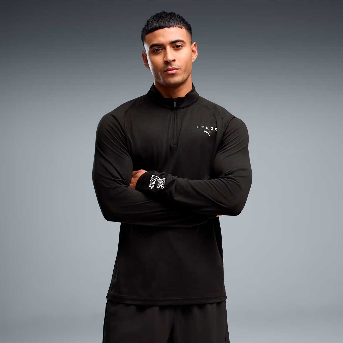 Playera Puma HYROX 1/4 Zip Manga Larga Negro Hombre