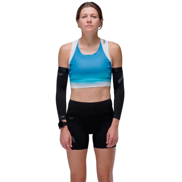 Crop Race Vest Soar Running Ultraliviano Azul Blanco Mujer