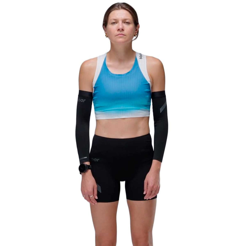 Crop Race Vest Soar Running Ultraliviano Azul Blanco Mujer