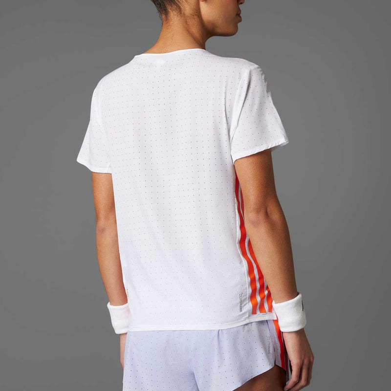 Playera Deportiva Adidas Adizero Running Blanco Naranja Mujer