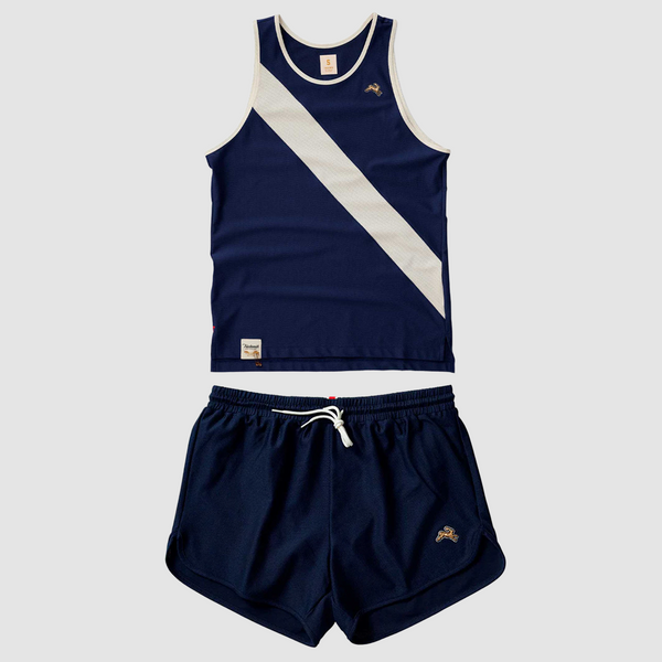 Conjunto Tracksmith Van Cortland Singlet and Shorts Navy Hombre