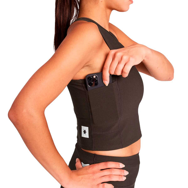 Top Deportiva Saysky Combat Rib Crop Top Marrón Mujer