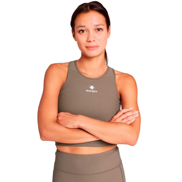 Top Deportiva Saysky Combat Rib Crop Top Café Mujer
