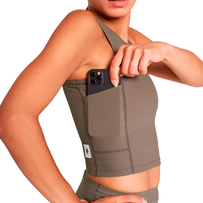 Top Deportiva Saysky Combat Rib Crop Top Café Mujer