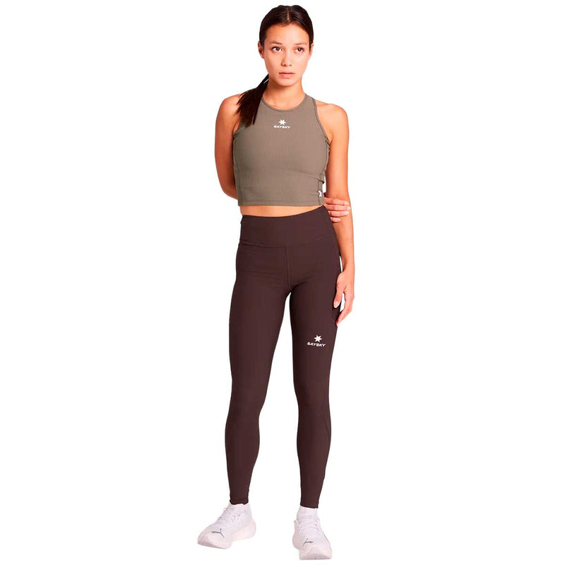 Top Deportiva Saysky Combat Rib Crop Top Café Mujer