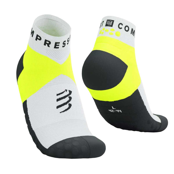 Calceta Compressport Ultra Trail Low Socks White Safe Yellow