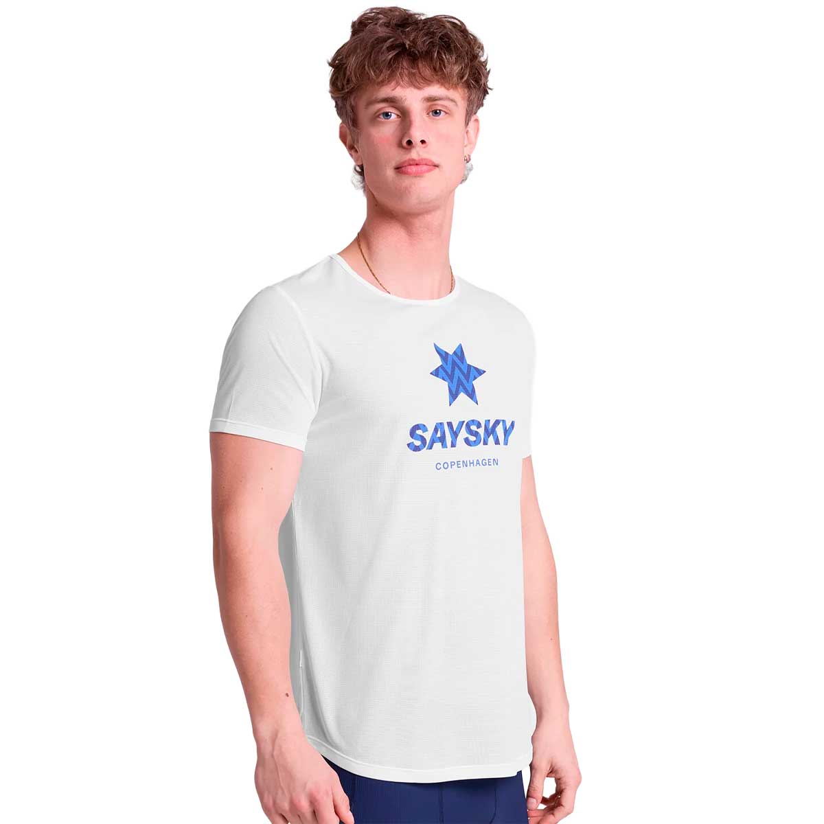 Playera Deportiva Saysky Zig Zag Flow Blanca Azul Hombre