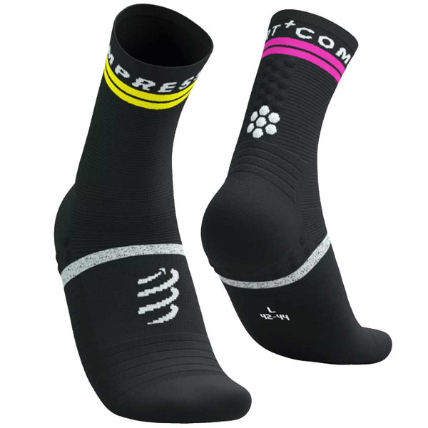 Calceta Compressport Pro Marathon Socks V2.0 High Neo Yellow Pink