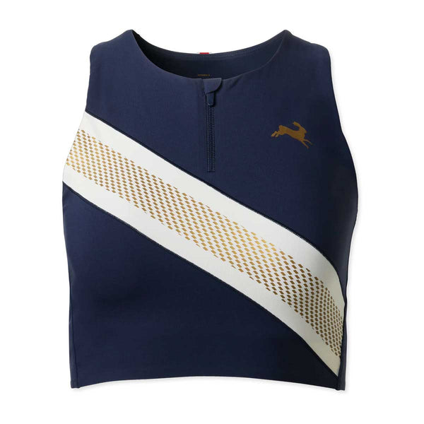 Bra Deportivo Tracksmith Strata Zip Azul Dorado Mujer