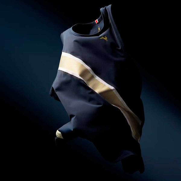 Playera Deportiva Tracksmith Strata Singlet Navy Dorado Mujer