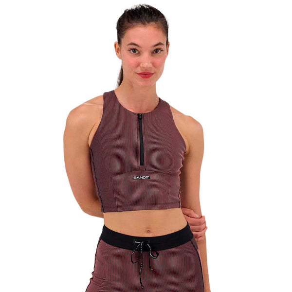 Race Crop Bandit Striped Cadence™ Zip Front Black Mauve Mujer