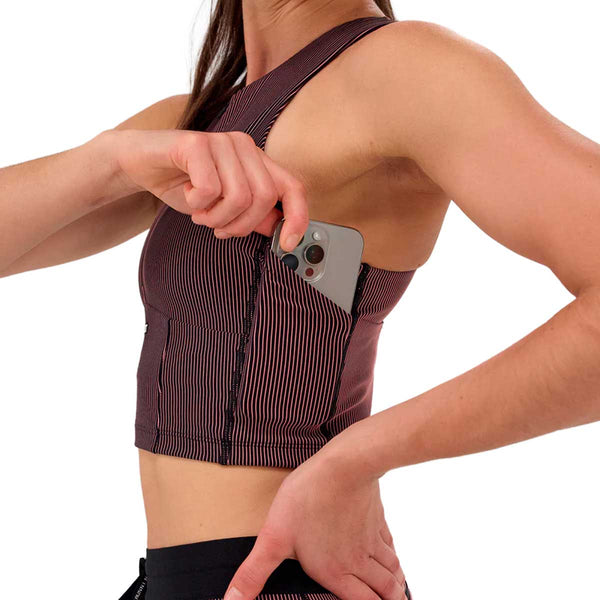 Race Crop Bandit Striped Cadence™ Zip Front Black Mauve Mujer