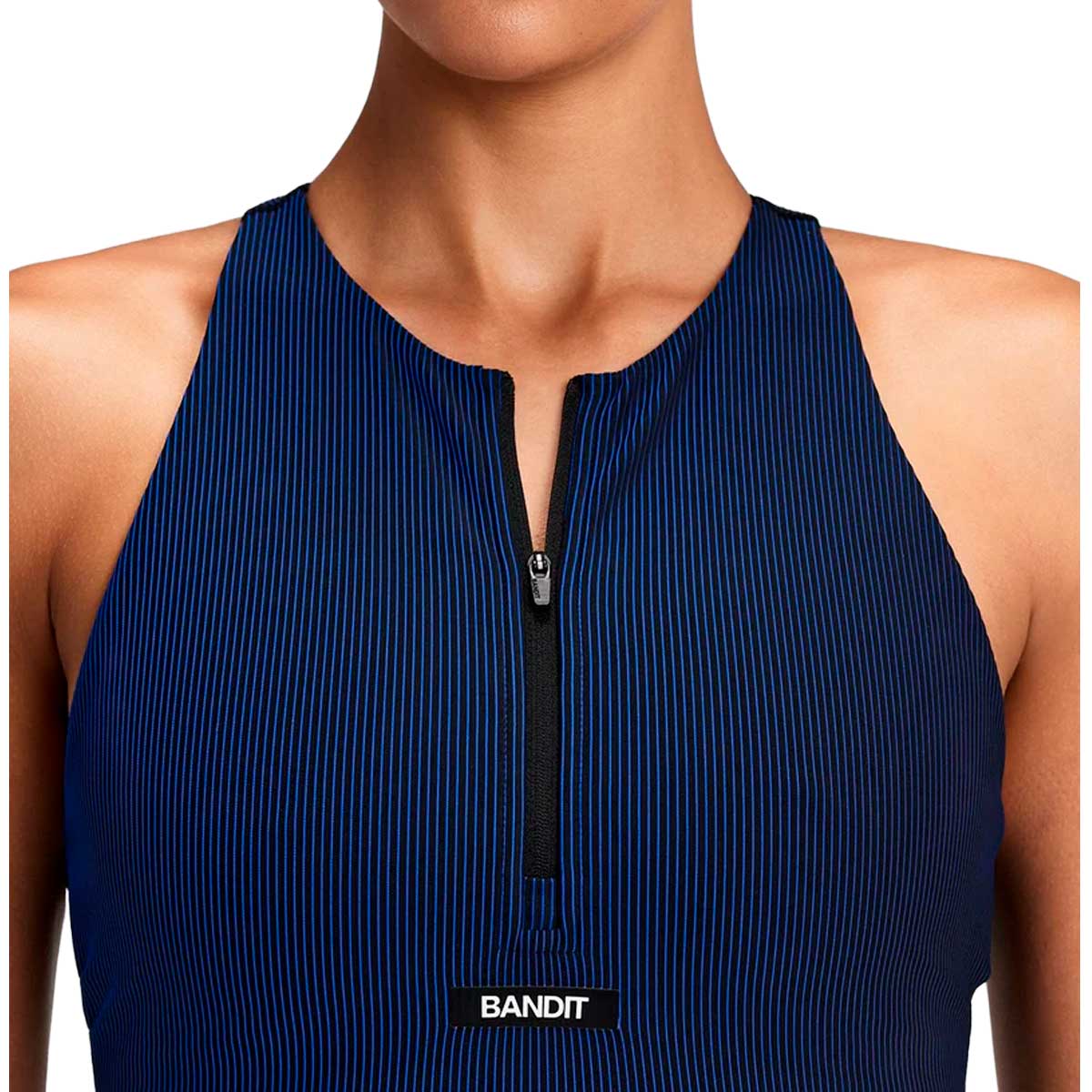 Race Crop Bandit Striped Cadence™ Zip Front T-Back Bauhaus Blue