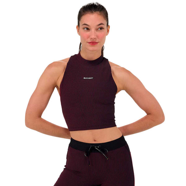 Race Crop Bandit Striped Cadence™ Mockneck Halter Black Fig Mujer