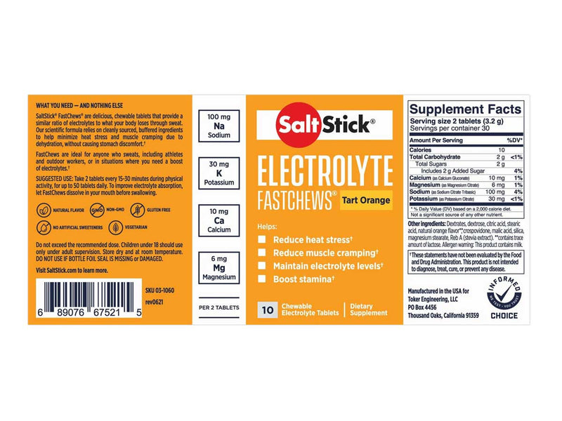 SaltStick Fastchews 10 tabletas sales Minerales electrolítos sabor naranja