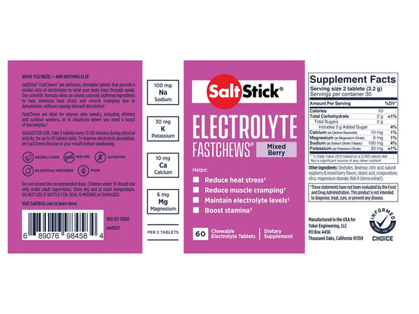 SaltStick FastChews 60 tabletas de sales minerales sabor Mixed Berry
