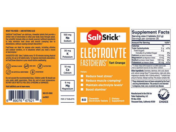 SaltStick FastChews 60 tabletas de sales minerales sabor Naranja